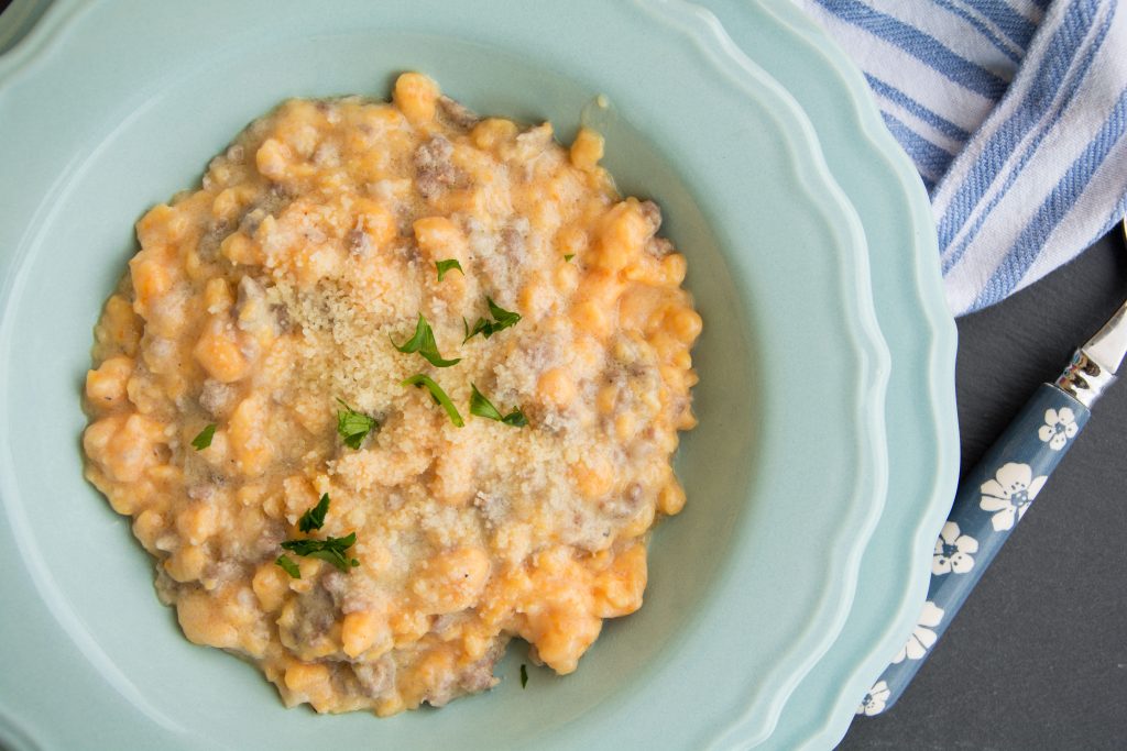 Spatzle di zucca alla salsiccia -Senza glutine per tutti i gusti